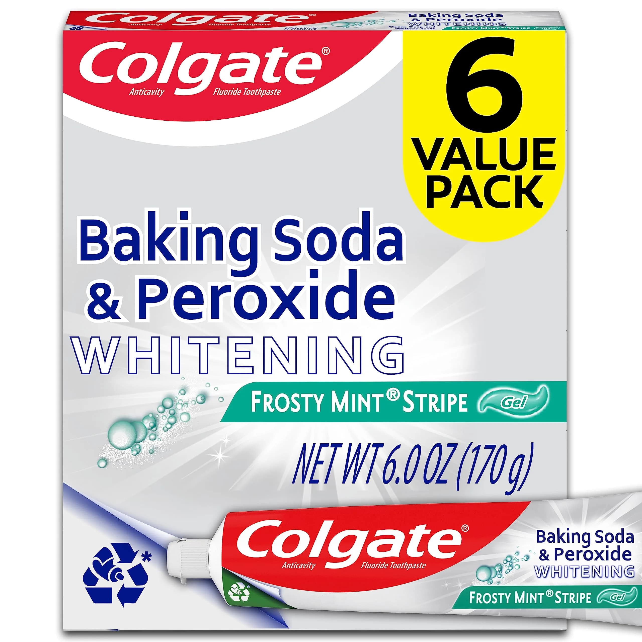 Colgate Baking Soda and Peroxide Whitening Toothpaste 75ml (2.5 oz) | Fluoride Anticavity Formula — 6 Ounce