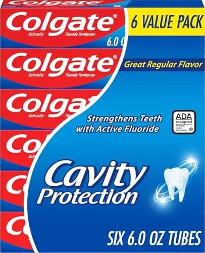 Colgate Cavity Protection Fluoride Toothpaste, Great Regular Mint, 6 x 6 oz (170 g) | ADA Accepted Anticavity Formula thumbnail 1