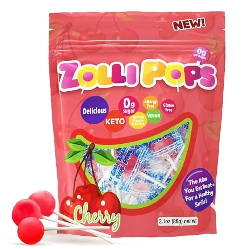 Zollipops Sugar-Free Cherry Flavor Clean Teeth Pops 95g (3.1 oz) | Dentist-Approved Sugar-Free Lollipops thumbnail 1