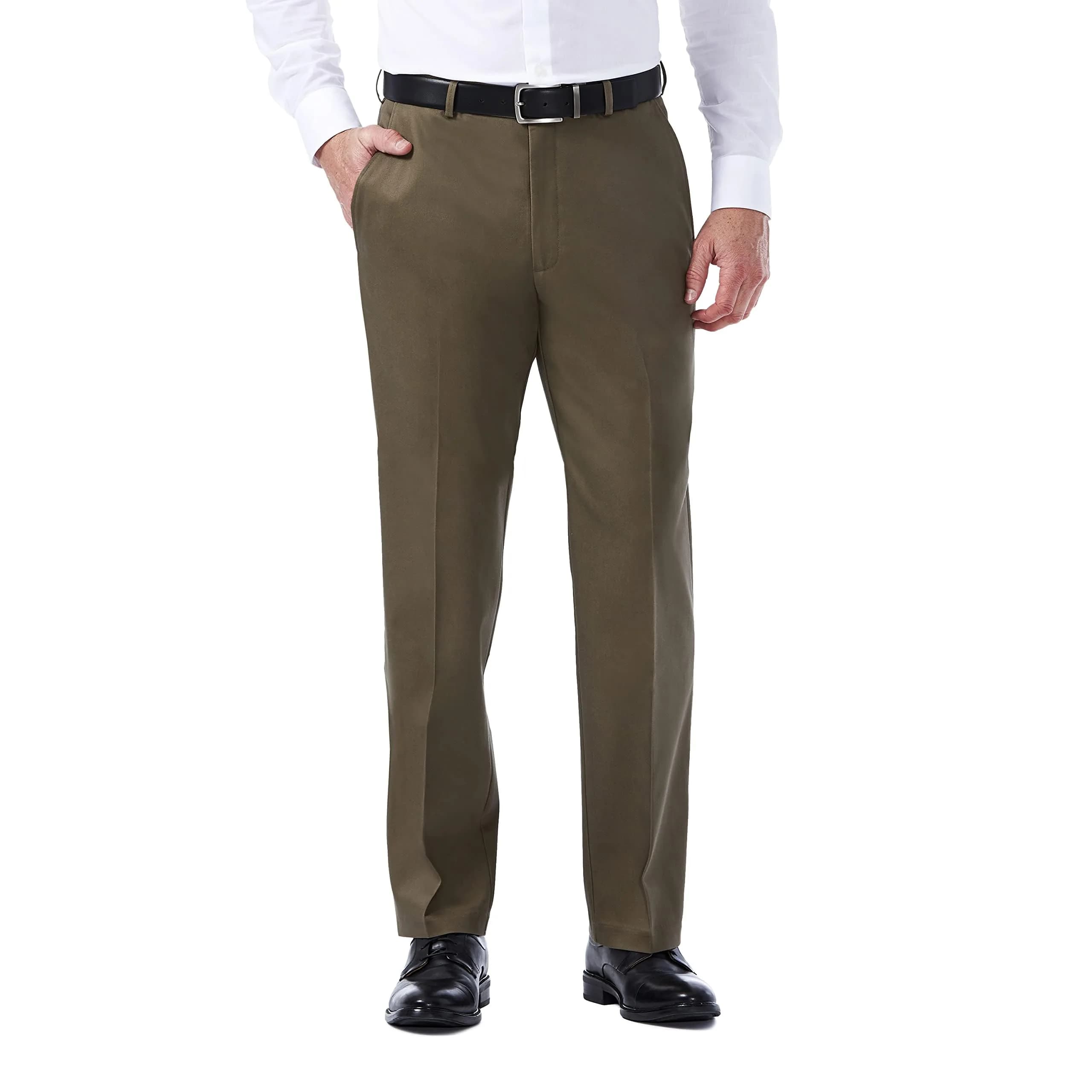 Haggar Premium No Iron Khaki Classic Fit Expandable Waist Flat Front Pant, Toast, 36x32 | Versatile Business Casual