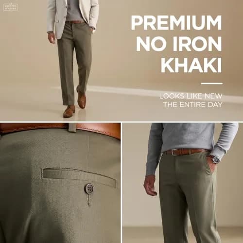 Haggar Premium No Iron Khaki Classic Fit Expandable Waist Flat Front Pant, Toast, 36x32 | Versatile Business Casual thumbnail 3