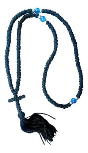 Iconsgr Christian Orthodox Prayer Rope 150 Knots | Waxed Black Rope with Cross, 150 Knots, Unisex thumbnail 1