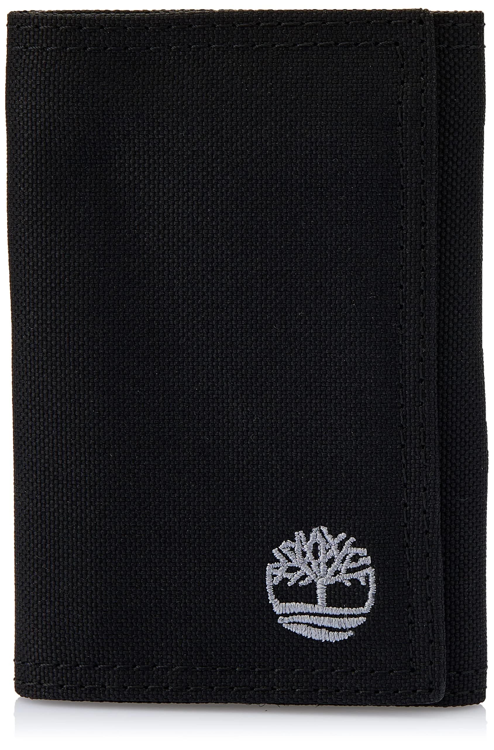 Timberland Men's Trifold Nylon Wallet Black | 13 Card Slots, ID Window, Billfold - main product image