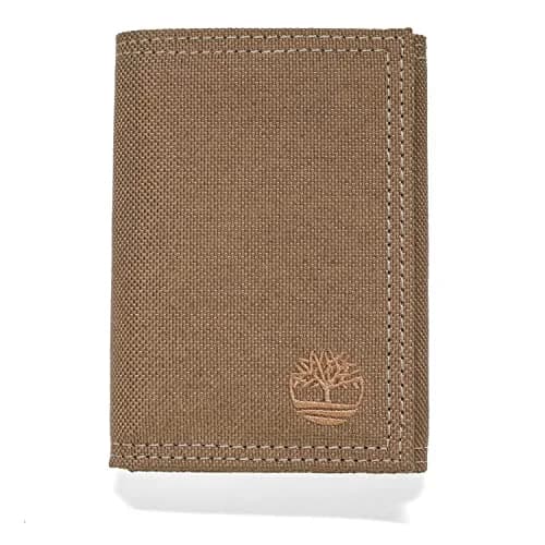Timberland Men's Trifold Nylon Wallet Khaki 13 Card Slots | Secure Closure & Durable Nylon thumbnail 1