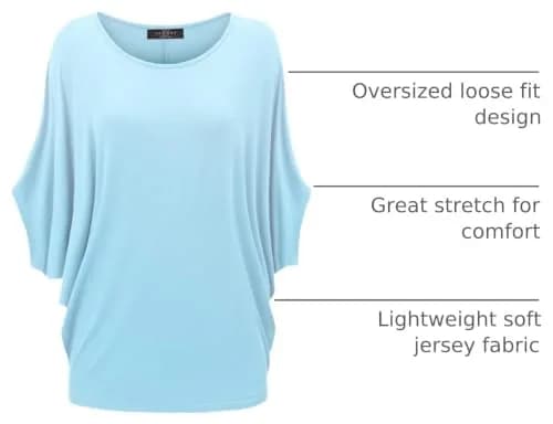 Made By Johnny Women's Dolman Batwing Sleeve Top – Soft Stretch Loose Fit Tunic Blouse for Everyday Wear L Aqua thumbnail 4
