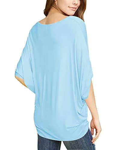 Made By Johnny Women's Dolman Batwing Sleeve Top – Soft Stretch Loose Fit Tunic Blouse for Everyday Wear L Aqua thumbnail 5