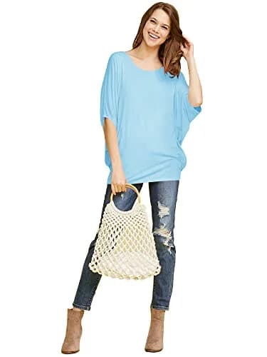 Made By Johnny Women's Dolman Batwing Sleeve Top – Soft Stretch Loose Fit Tunic Blouse for Everyday Wear L Aqua thumbnail 6