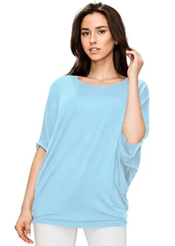 Made By Johnny Women's Dolman Batwing Sleeve Top – Soft Stretch Loose Fit Tunic Blouse for Everyday Wear L Aqua thumbnail 2