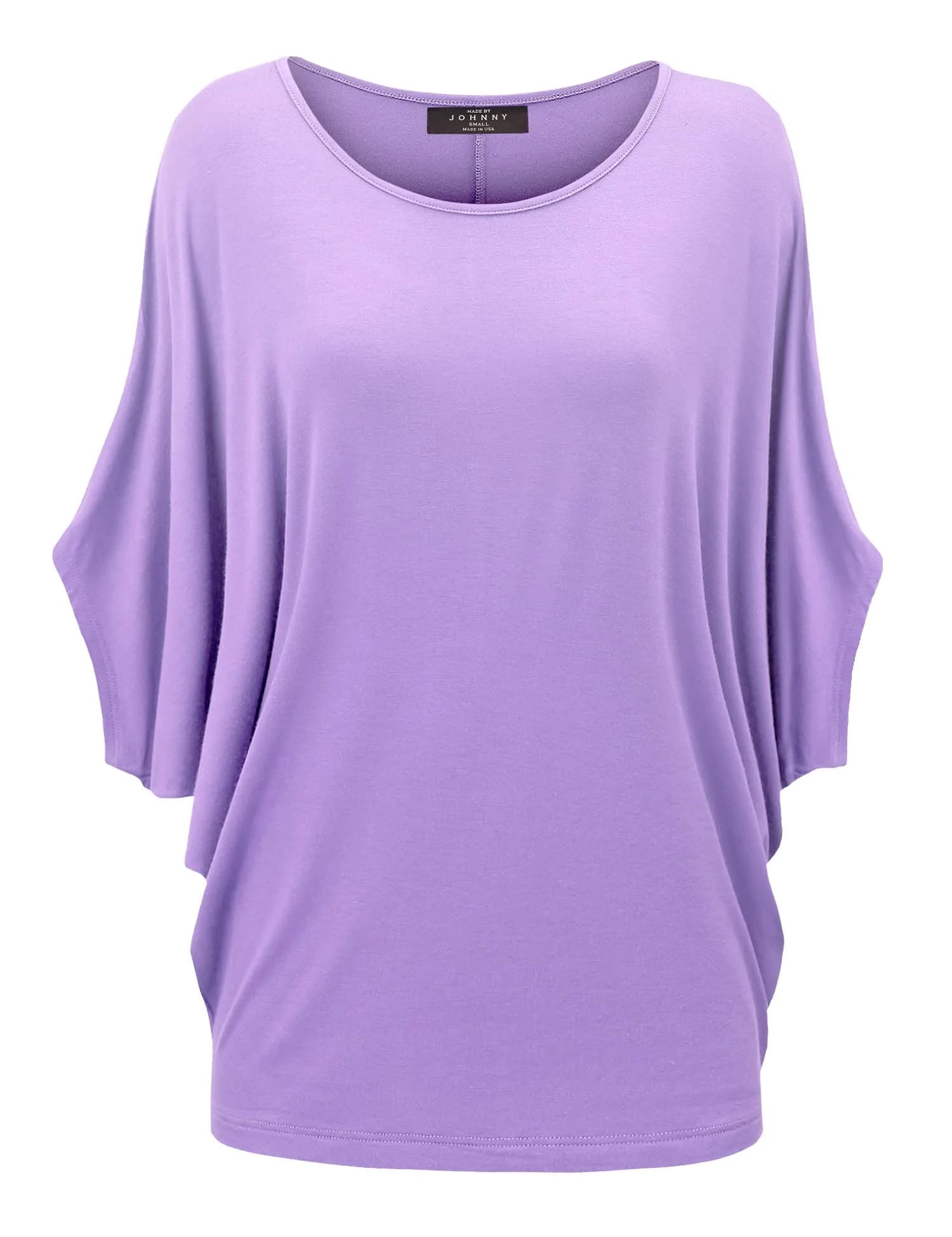 Made By Johnny Women's Dolman Batwing Sleeve Top – Soft Stretch Loose Fit Tunic Blouse for Everyday Wear L Lilac