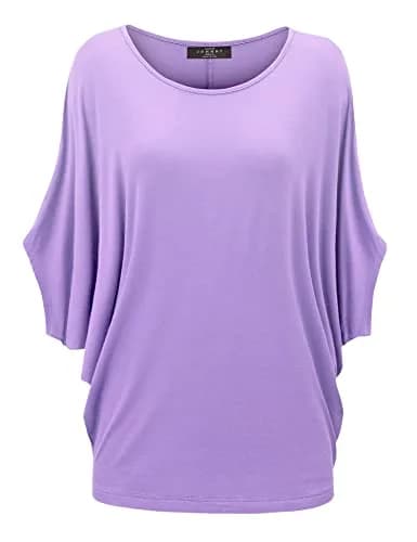 Made By Johnny Women's Dolman Batwing Sleeve Top – Soft Stretch Loose Fit Tunic Blouse for Everyday Wear L Lilac thumbnail 1