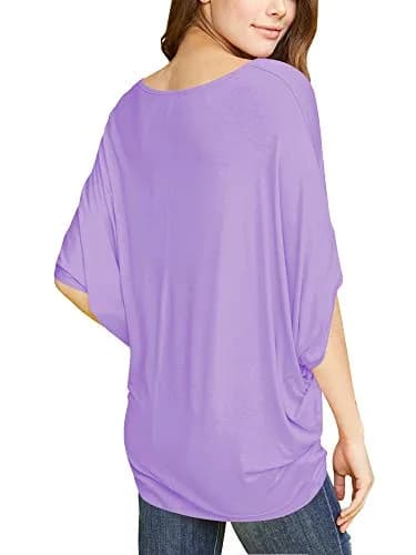 Made By Johnny Women's Dolman Batwing Sleeve Top – Soft Stretch Loose Fit Tunic Blouse for Everyday Wear L Lilac thumbnail 4