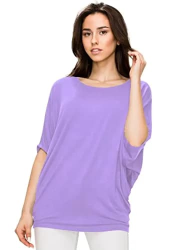 Made By Johnny Women's Dolman Batwing Sleeve Top – Soft Stretch Loose Fit Tunic Blouse for Everyday Wear L Lilac thumbnail 2