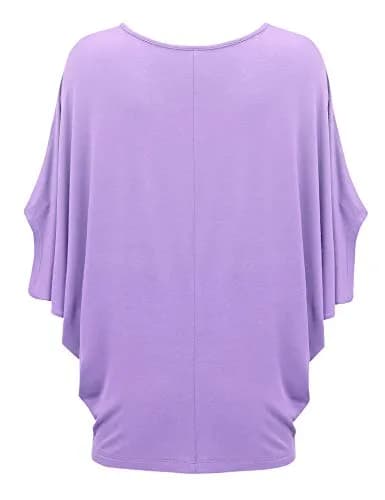 Made By Johnny Women's Dolman Batwing Sleeve Top – Soft Stretch Loose Fit Tunic Blouse for Everyday Wear L Lilac thumbnail 3