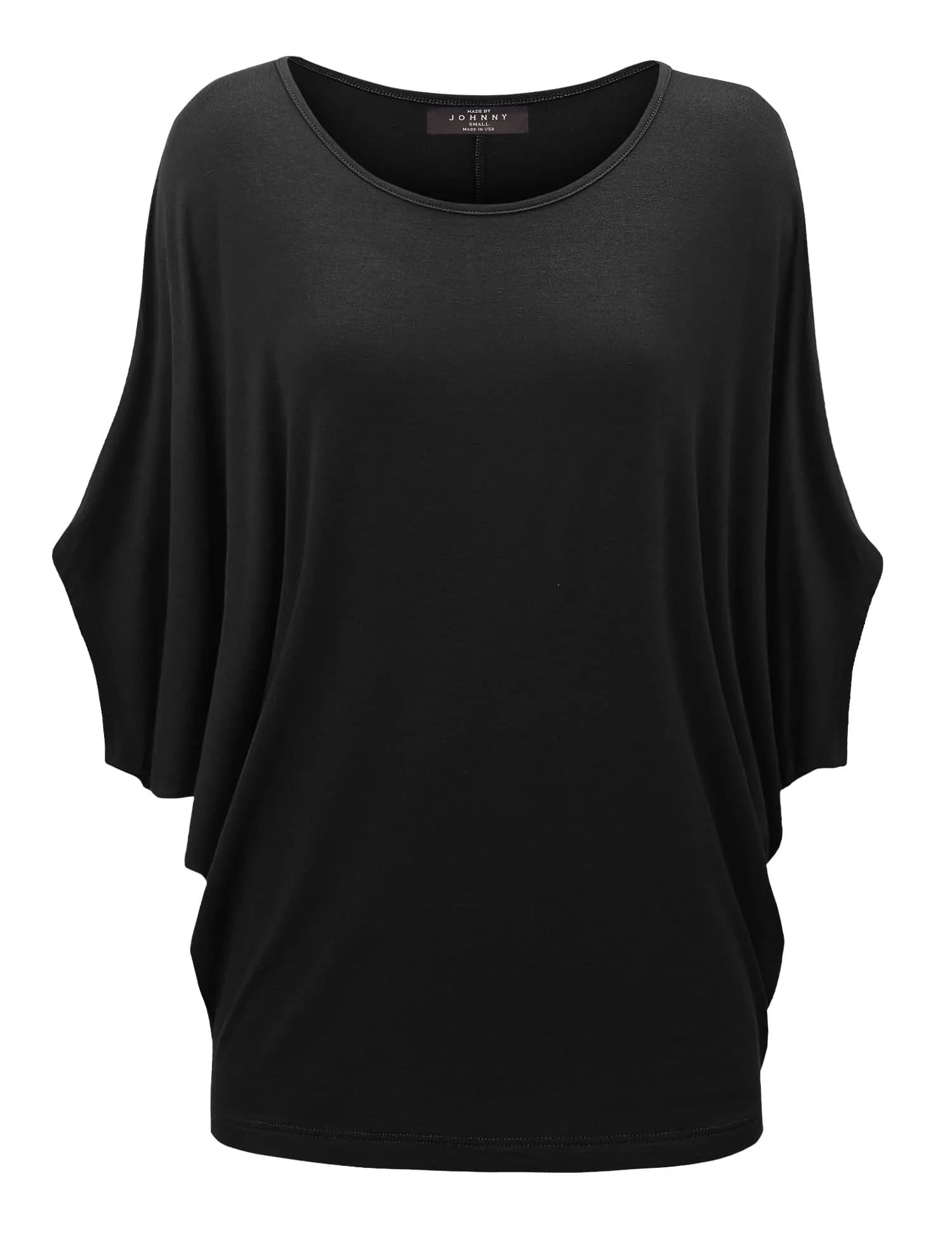 Made By Johnny Women's Dolman Batwing Sleeve Top – Soft Stretch Loose Fit Tunic Blouse for Everyday Wear S Black