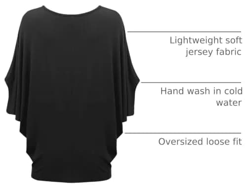 Made By Johnny Women's Dolman Batwing Sleeve Top – Soft Stretch Loose Fit Tunic Blouse for Everyday Wear S Black thumbnail 4