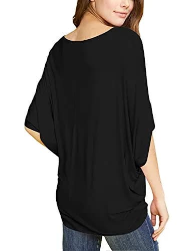 Made By Johnny Women's Dolman Batwing Sleeve Top – Soft Stretch Loose Fit Tunic Blouse for Everyday Wear S Black thumbnail 5
