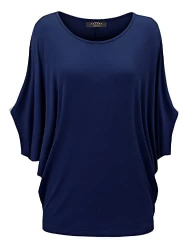 Made By Johnny Women's Dolman Batwing Sleeve Top – Soft Stretch Loose Fit Tunic Blouse for Everyday Wear XL Navy thumbnail 1