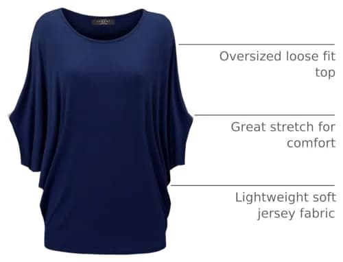Made By Johnny Women's Dolman Batwing Sleeve Top – Soft Stretch Loose Fit Tunic Blouse for Everyday Wear XL Navy thumbnail 4