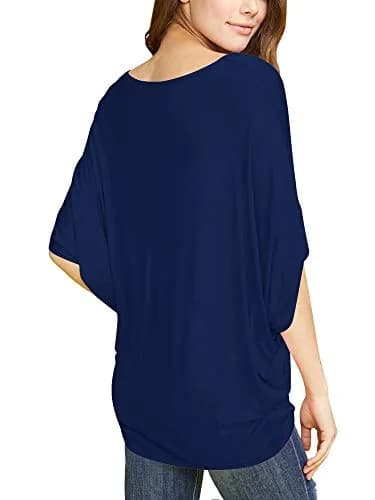 Made By Johnny Women's Dolman Batwing Sleeve Top – Soft Stretch Loose Fit Tunic Blouse for Everyday Wear XL Navy thumbnail 5