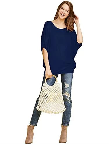 Made By Johnny Women's Dolman Batwing Sleeve Top – Soft Stretch Loose Fit Tunic Blouse for Everyday Wear XL Navy thumbnail 6