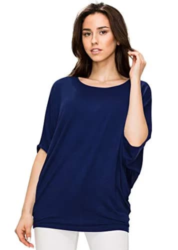 Made By Johnny Women's Dolman Batwing Sleeve Top – Soft Stretch Loose Fit Tunic Blouse for Everyday Wear XL Navy thumbnail 2