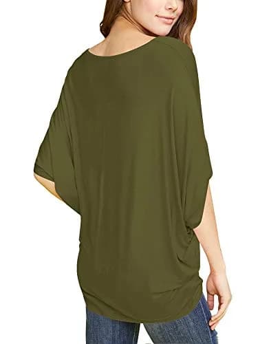 Made By Johnny Women's Dolman Batwing Sleeve Top – Soft Stretch Loose Fit Tunic Blouse for Everyday Wear XL Olive thumbnail 4