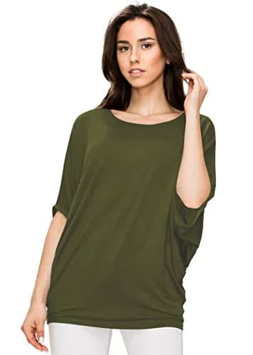 Made By Johnny Women's Dolman Batwing Sleeve Top – Soft Stretch Loose Fit Tunic Blouse for Everyday Wear XL Olive thumbnail 2