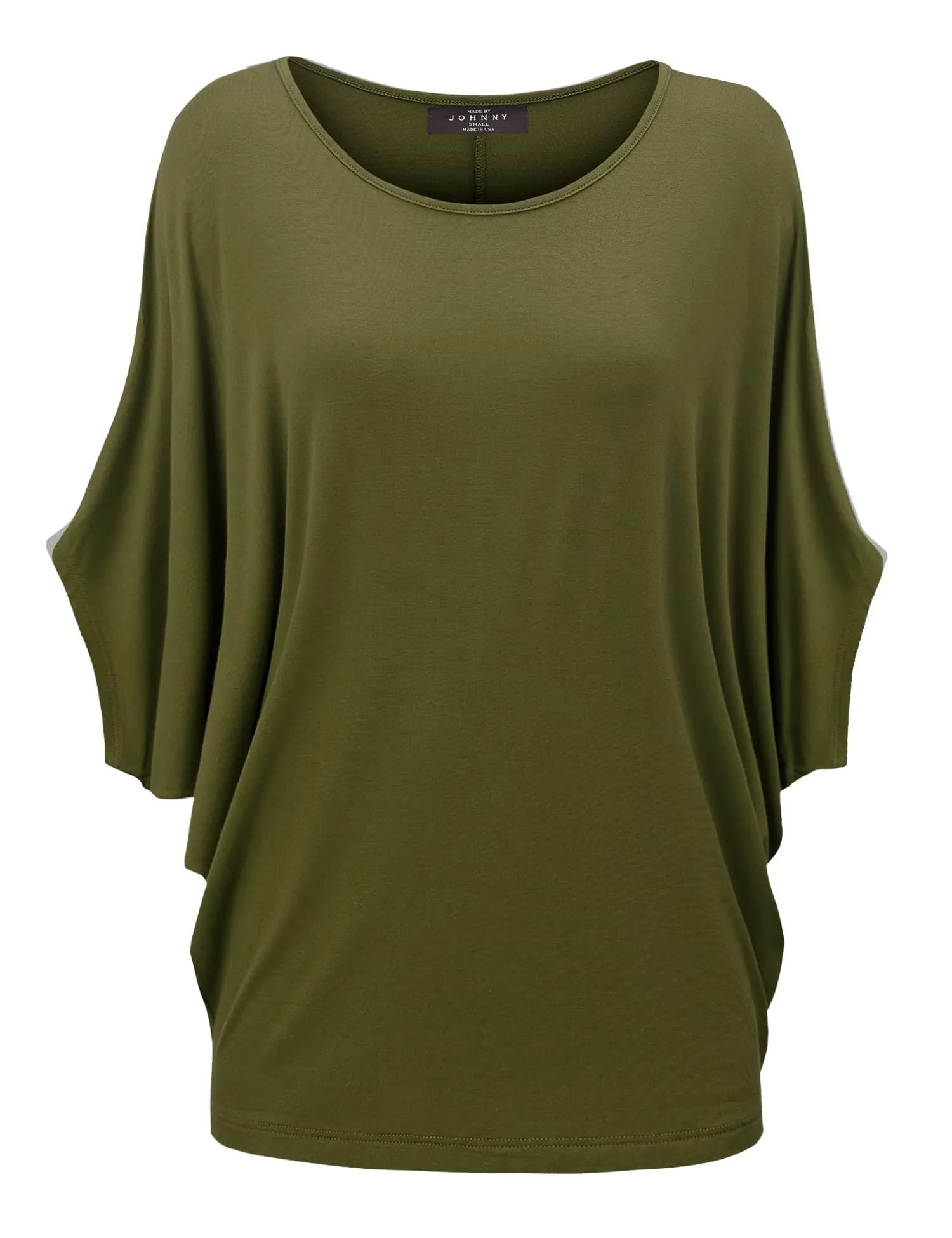 Made By Johnny Women's Dolman Batwing Sleeve Top – Soft Stretch Loose Fit Tunic Blouse for Everyday Wear XL Olive - main product image