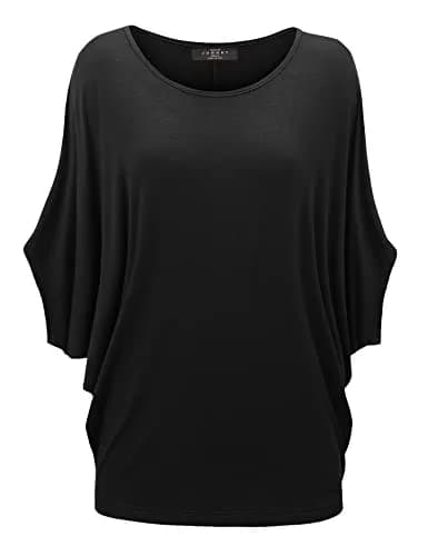 Made By Johnny Women's Dolman Batwing Sleeve Top – Soft Stretch Loose Fit Tunic Blouse for Everyday Wear XL Black thumbnail 1