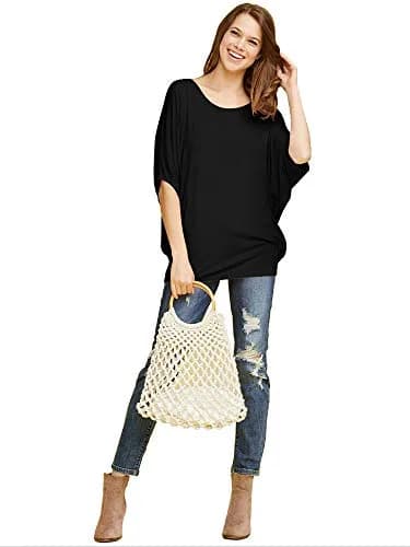 Made By Johnny Women's Dolman Batwing Sleeve Top – Soft Stretch Loose Fit Tunic Blouse for Everyday Wear XL Black thumbnail 6