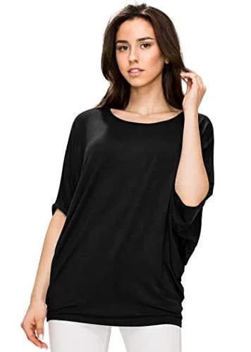 Made By Johnny Women's Dolman Batwing Sleeve Top – Soft Stretch Loose Fit Tunic Blouse for Everyday Wear XL Black thumbnail 2