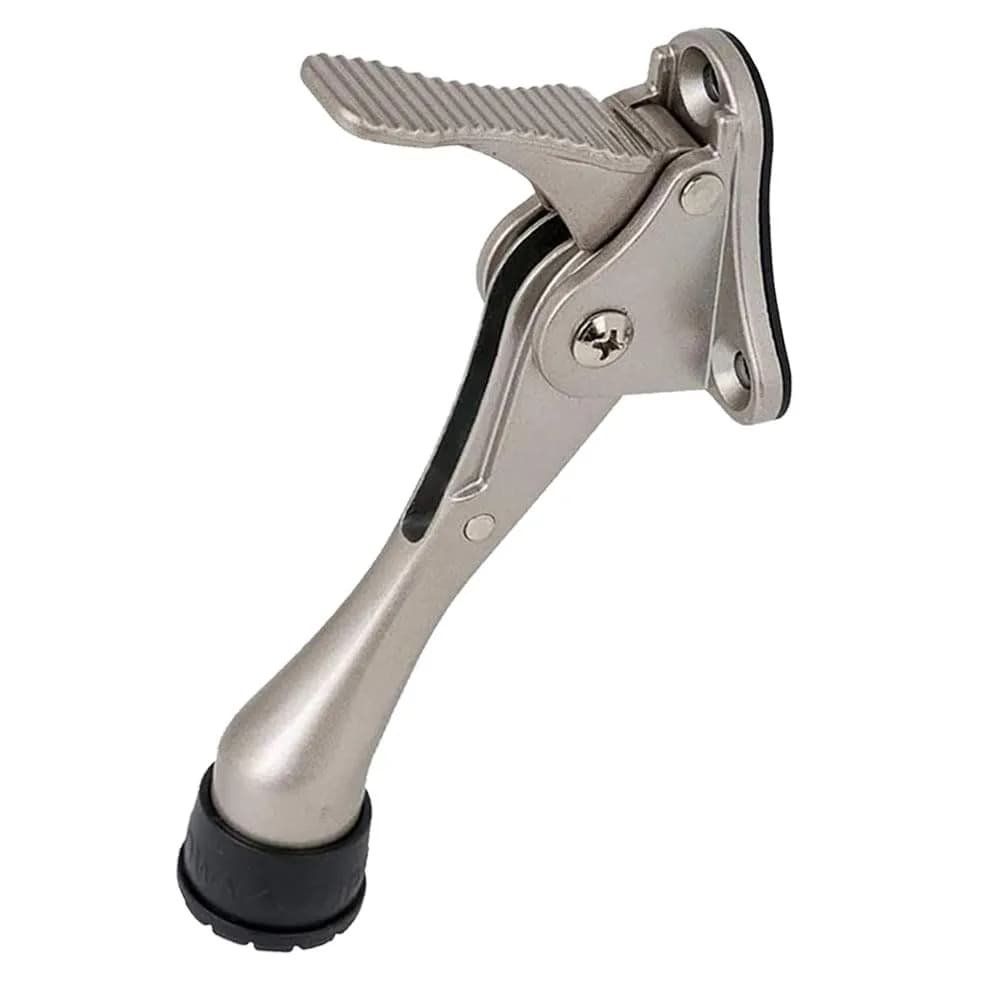 HA SHI One Touch Kickdown Door Stopper Satin Nickel 4 Inch | Hands-Free, Adjustable, Durable