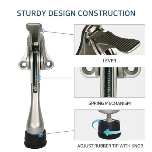HA SHI One Touch Kickdown Door Stopper Satin Nickel 4 Inch | Hands-Free, Adjustable, Durable thumbnail 6
