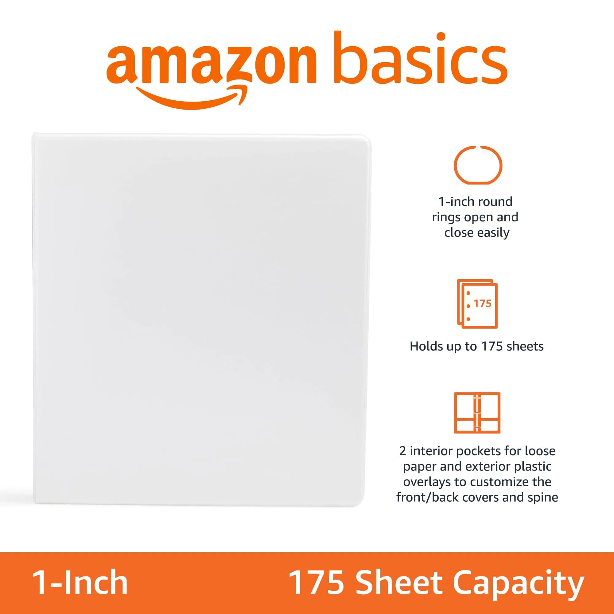 Amazon Basics 1.5-Inch Round Ring Binder with Interior Pockets, White, 4-Pack | Holds 250 Sheets - view 2