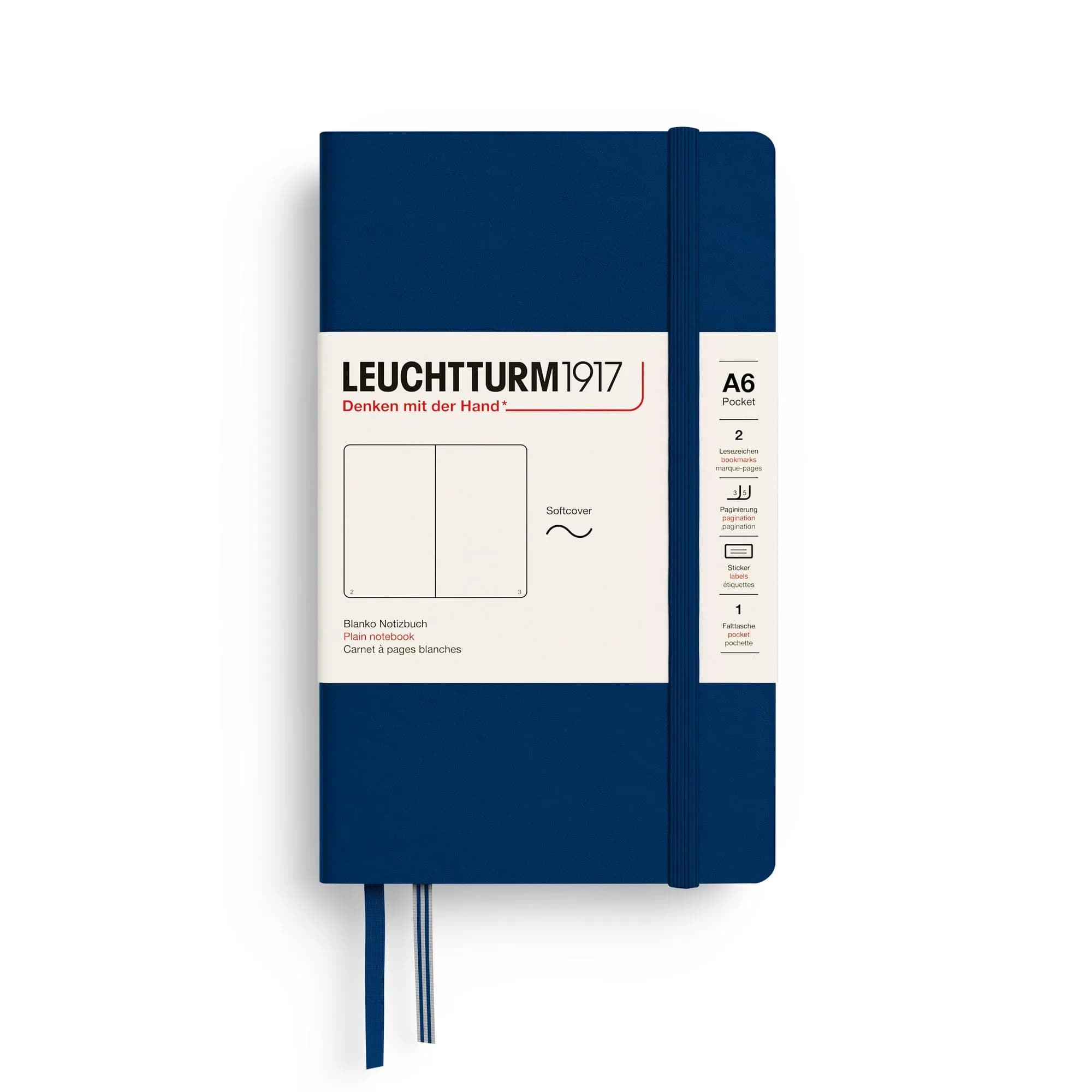 LEUCHTTURM1917 Notebook Softcover Pocket A6-123 Pages Navy | Lightweight, Practical & Durable