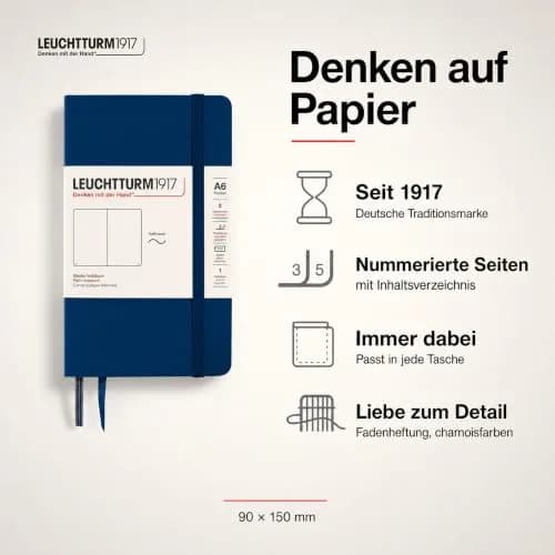 LEUCHTTURM1917 Notebook Softcover Pocket A6-123 Pages Navy | Lightweight, Practical & Durable thumbnail 2