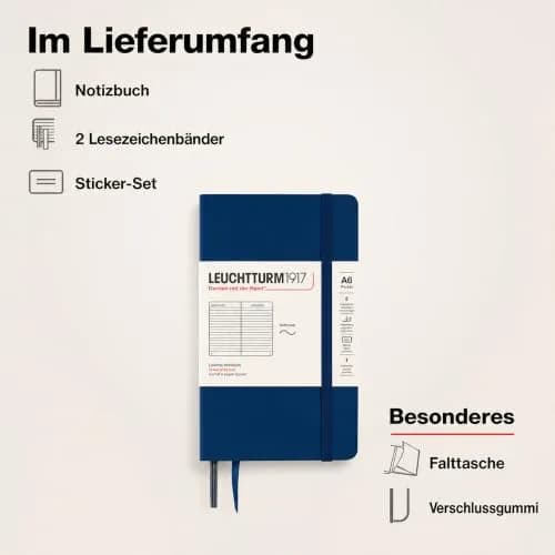 LEUCHTTURM1917 Notebook Softcover Pocket A6-123 Pages Navy | Compact, Ruled, Acid-Free Paper thumbnail 7