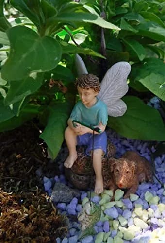 Marshall Home and Garden Gone Fishin' Miniature Fairy Garden Boy Fishing w/Dog Figurine 7.0 cm (2.75" high) | Hand-Painted Resin Decor thumbnail 2