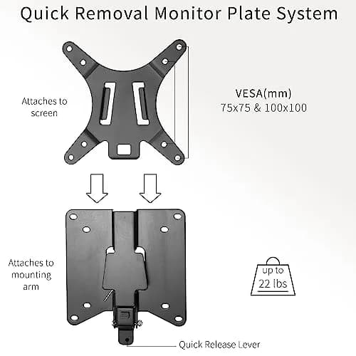 VIVO Adapter VESA Mount Quick Release Bracket Kit, Stand & Wall Mount, 75x75mm/100x100mm, Black | Easy LCD Monitor & TV Mounting thumbnail 2