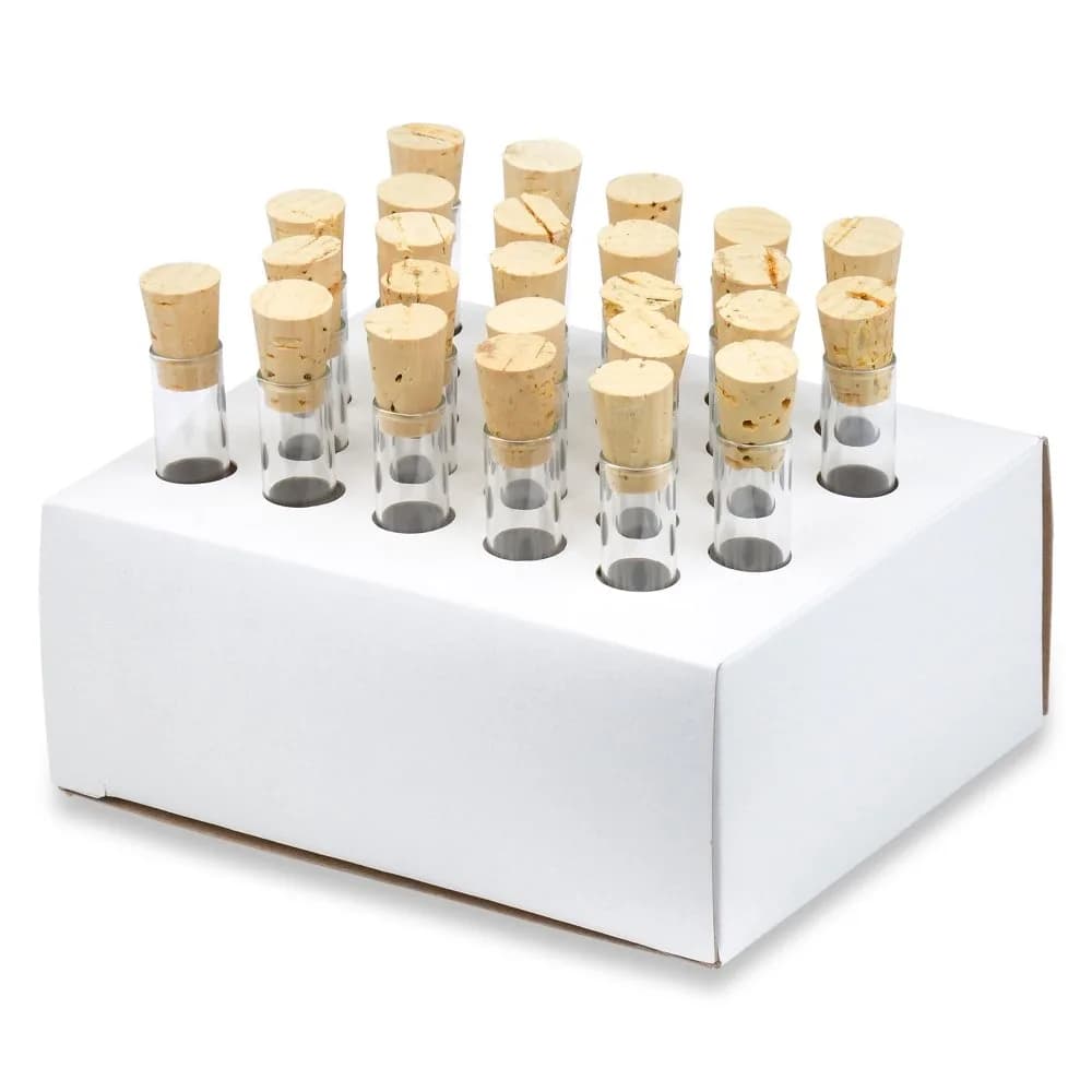 Karter Scientific Test Tubes 10x75mm Borosilicate Glass 3ml Pack of 25 | Lab Supply with Cork Stoppers