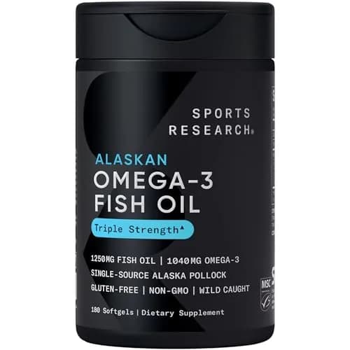 Sports Research Omega-3 Fish Oil 1250mg 180 Softgels | Wild Alaska Pollock | Heart & Brain Support thumbnail 1