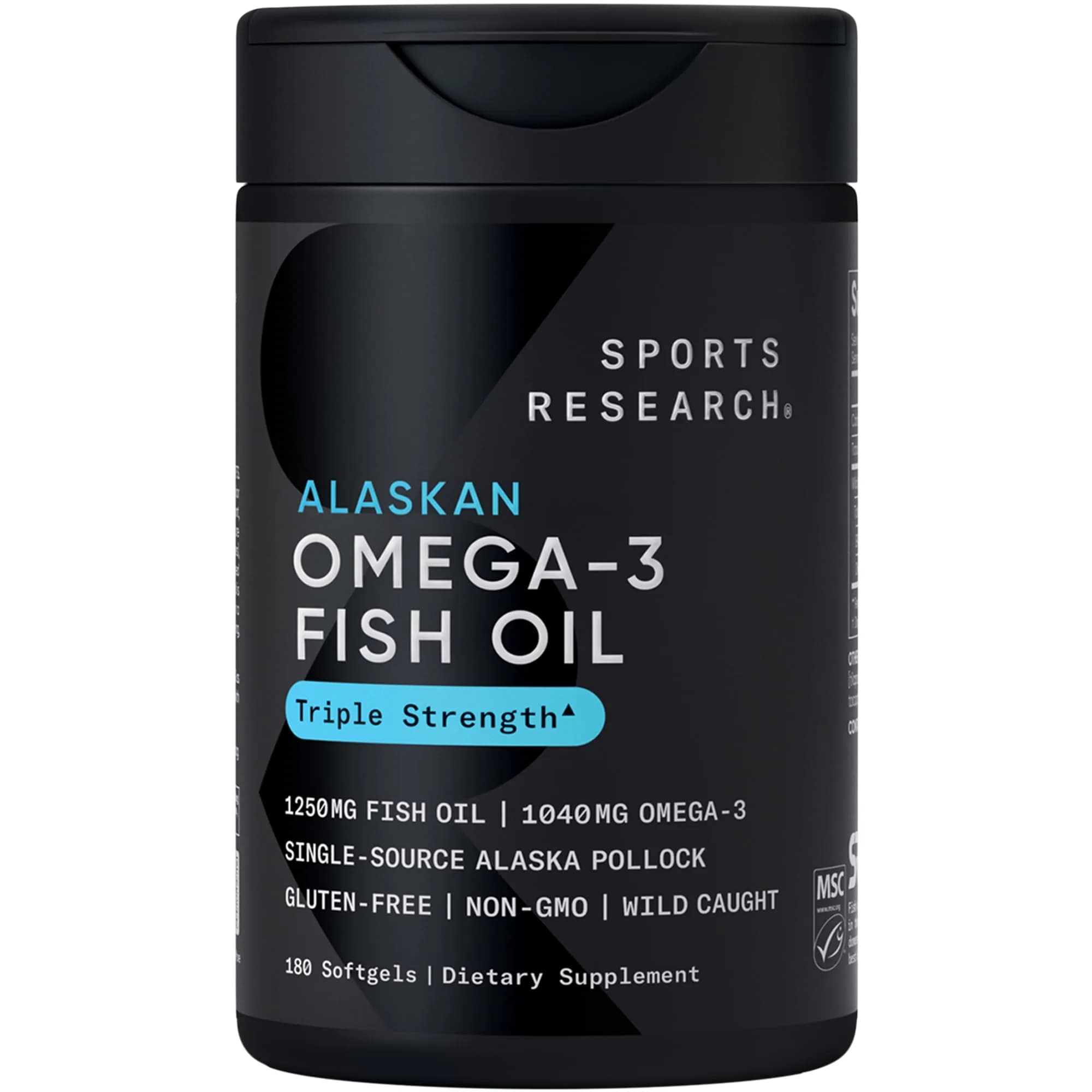 Sports Research Omega-3 Fish Oil 1250mg 180 Softgels | Wild Alaska Pollock | Heart & Brain Support — No Color