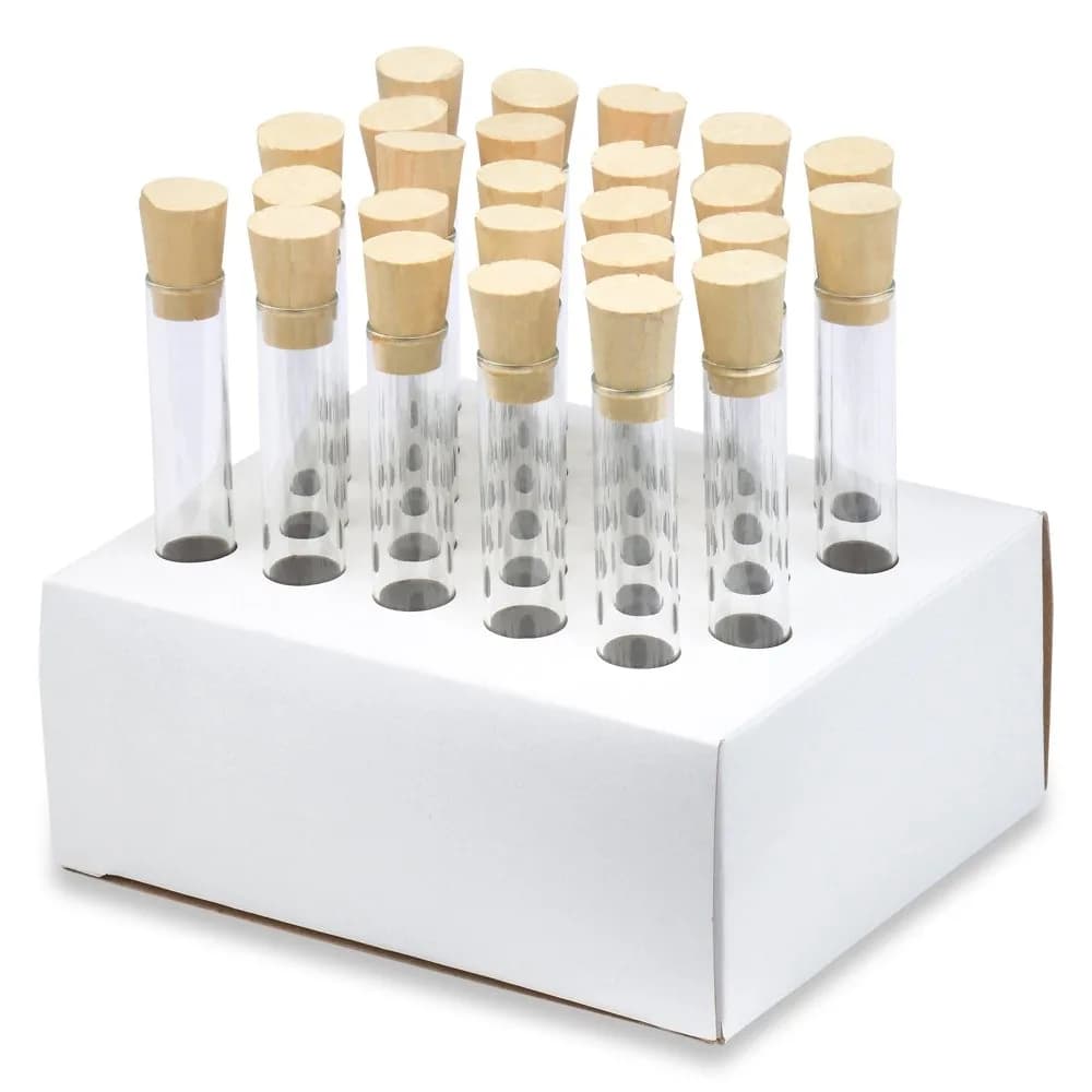 Karter Scientific 13x100mm Borosilicate Glass Test Tubes with Cork Stoppers Pack of 25 | 7ml Labware for Scientific Use