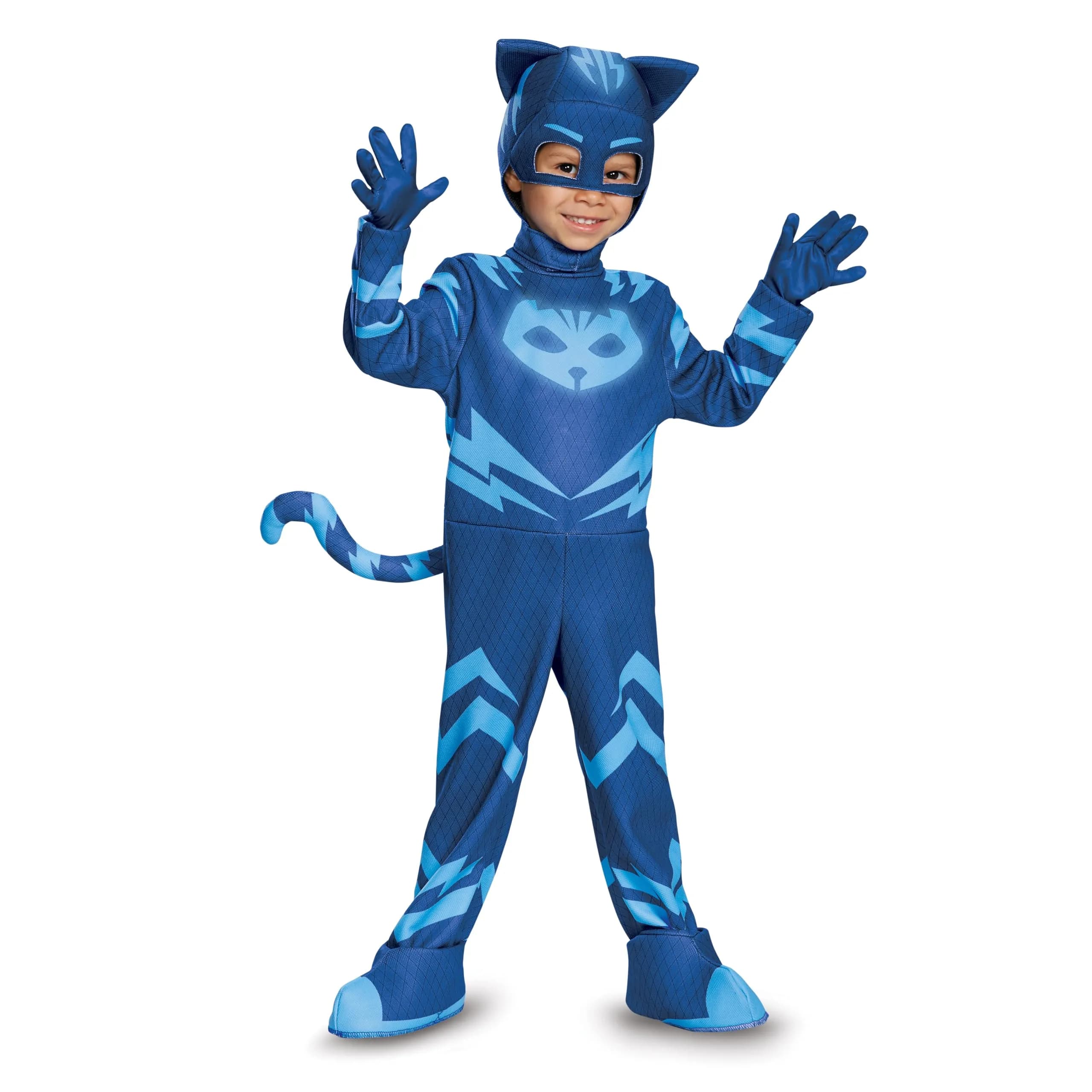 Disguise PJ Masks Catboy Deluxe Costume Jumpsuit with Mask, Toddler Size Small (2T) | Glow-in-the-Dark Details