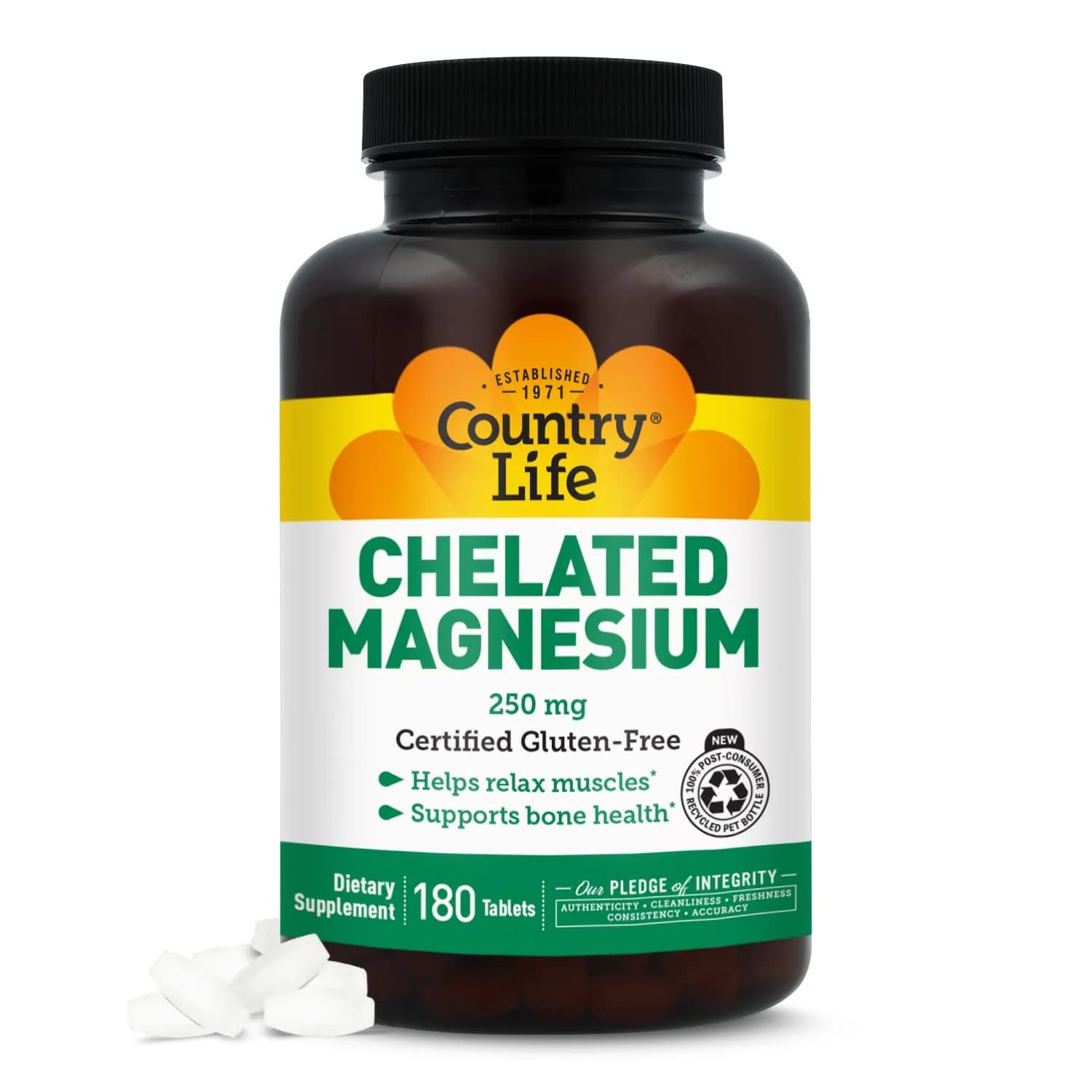 Country Life Chelated Magnesium 250 mg 180 Tablets | Supports Bone, Muscle & Immune Health — Blue