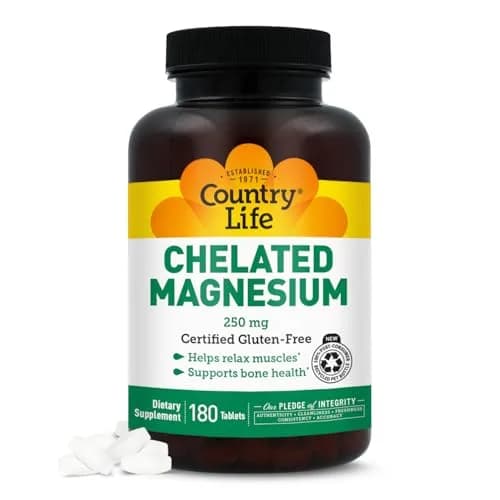 Country Life Chelated Magnesium 250 mg 180 Tablets | Supports Bone, Muscle & Immune Health thumbnail 1