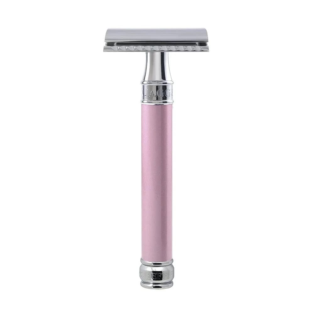Edwin Jagger Double Edge Safety Razor - Pink Long Handle for a Classic Wet Shave thumbnail 1