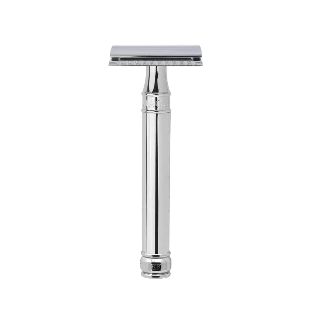 Edwin Jagger Double Edge Safety Razor - Chrome Finish, Long Handle — Chrome