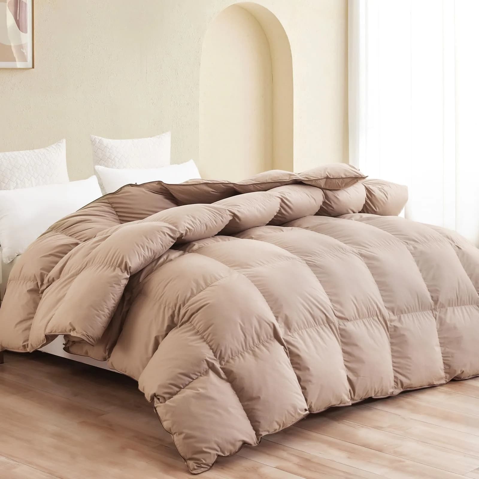 SNOWMAN Premium Down Comforter Queen Size Khaki | All-Season Goose Down Bedding