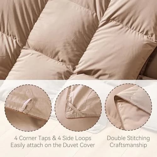SNOWMAN Premium Down Comforter Queen Size Khaki | All-Season Goose Down Bedding thumbnail 6